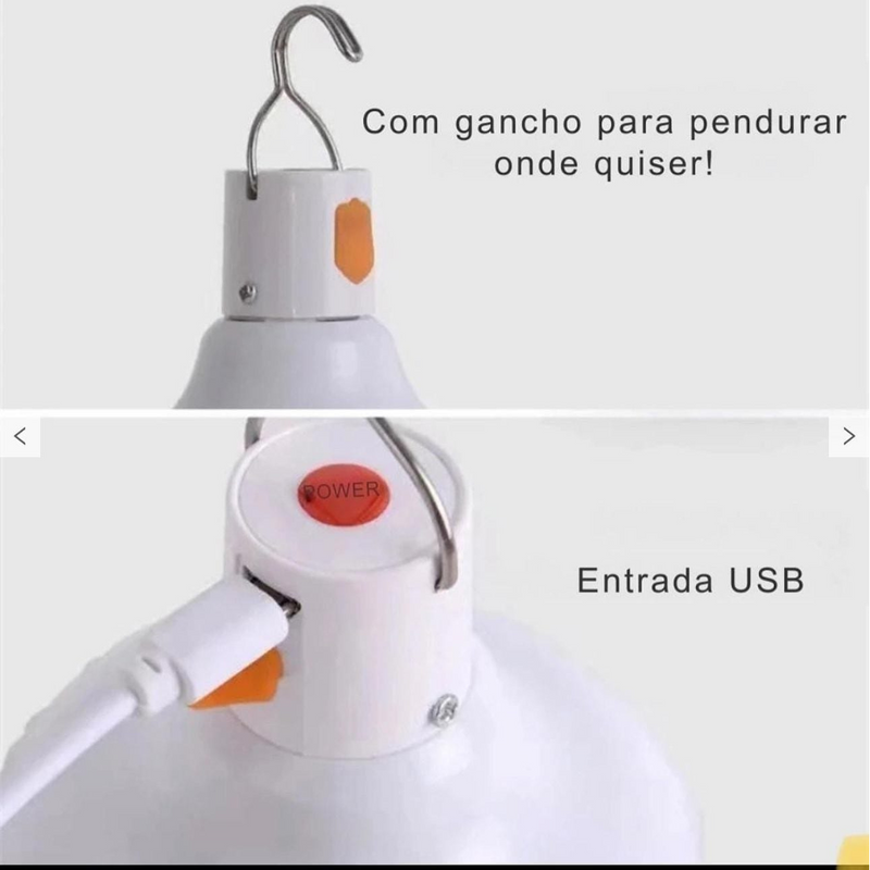 Lâmpada de Emergência LED USB Recarregável 15W Portátil