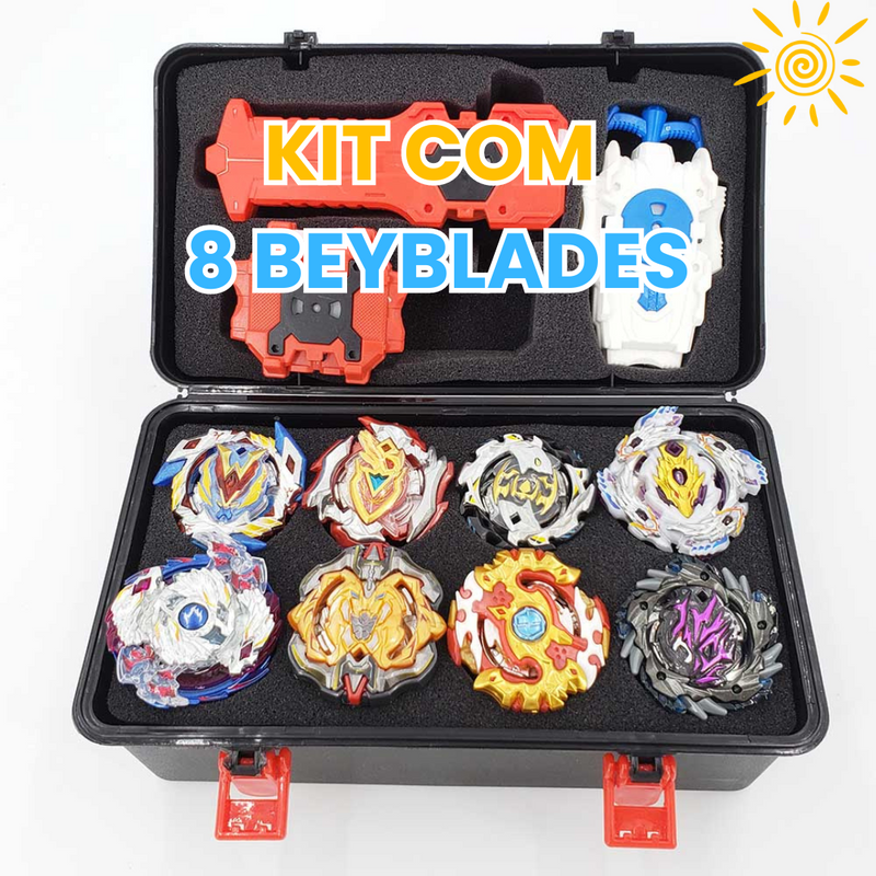 KIT COM 8 BEYBLADES + LANÇADORES - Criativa Kids