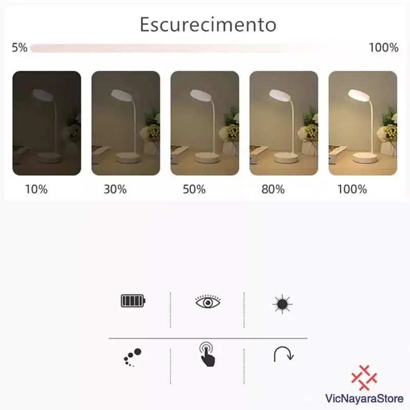 Luminária de Mesa Recarregável LED - Ilumine Seus Estudos e Decore com Sofisticação