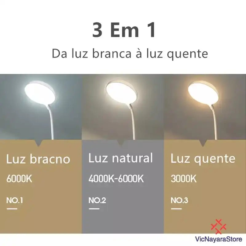 Luminária de Mesa Recarregável LED - Ilumine Seus Estudos e Decore com Sofisticação