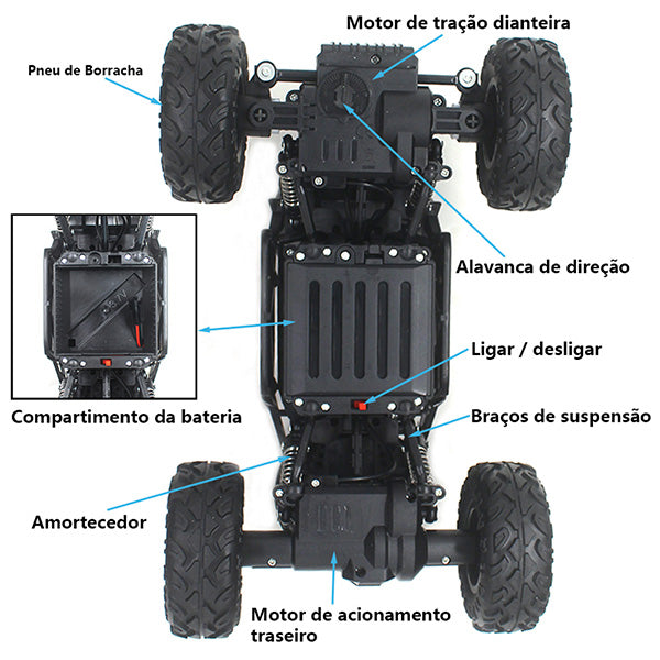 Rock Crawler Off Road 4x4 - Carrinho de Controle Remoto - Criativa Kids